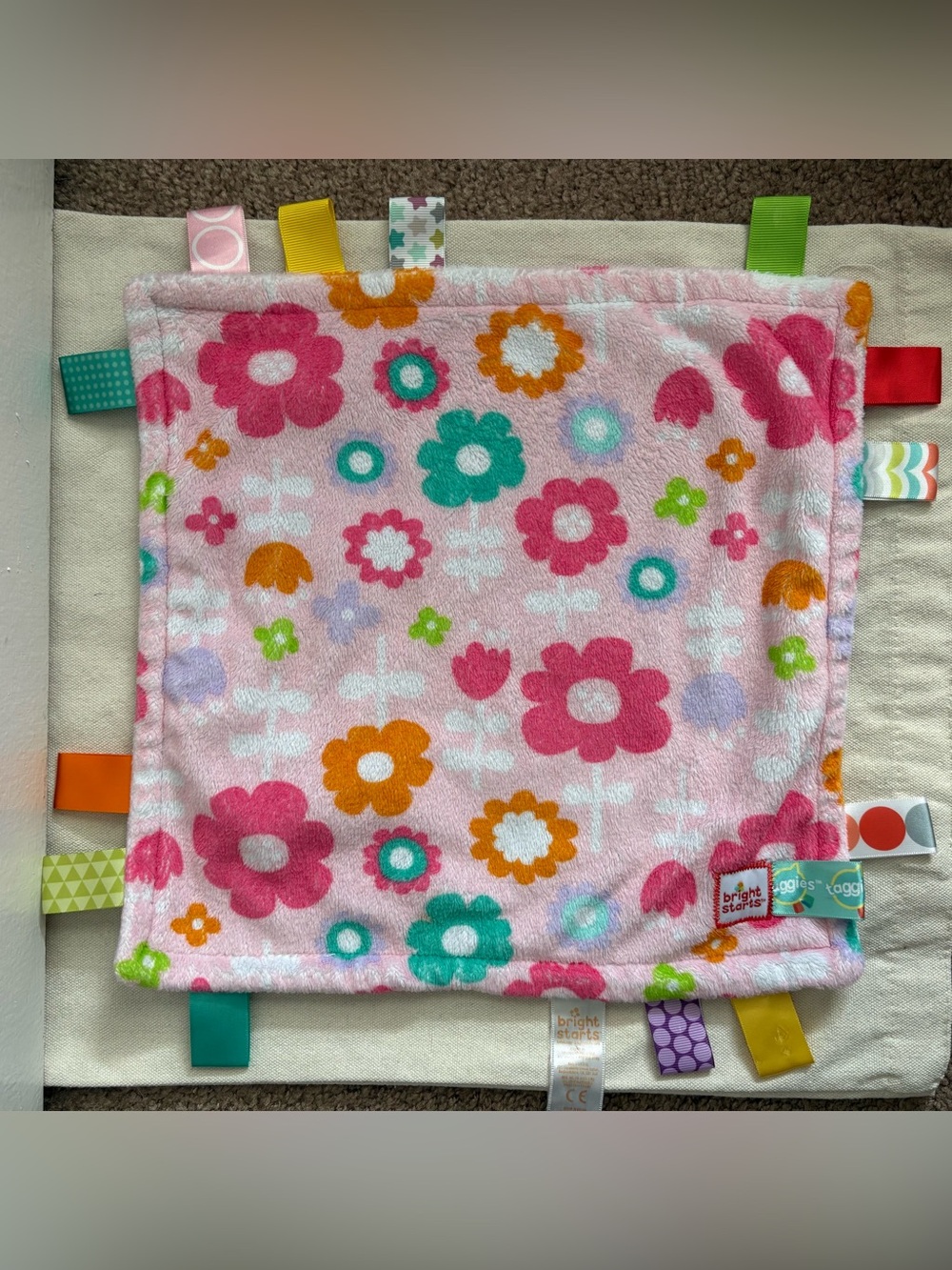 Bright Starts Taggies Floral Baby Lovey Security Blanket Pink Multicolor